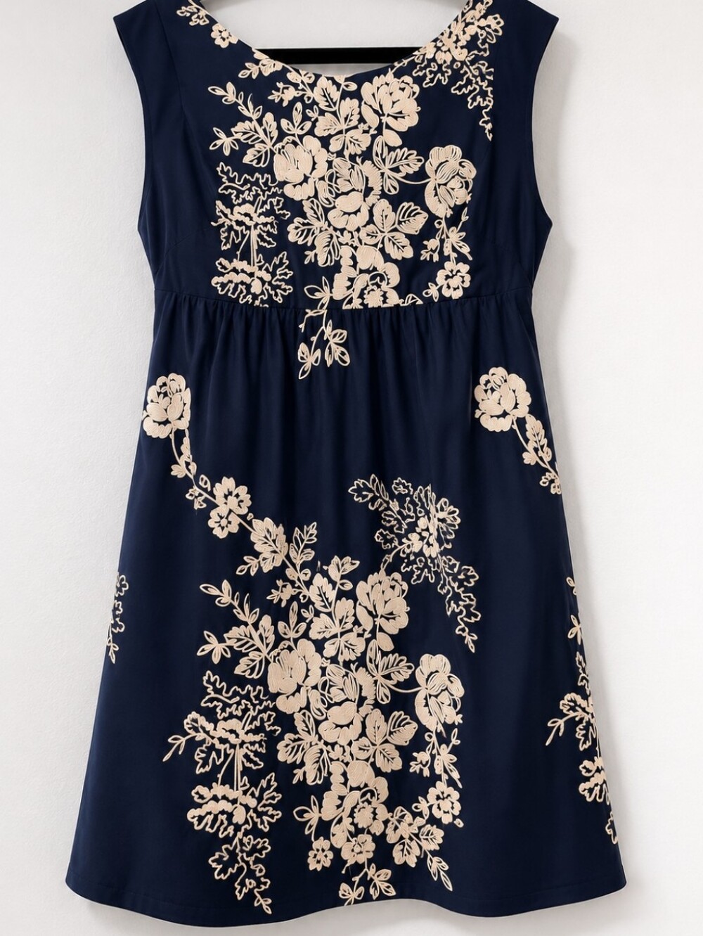 J.Crew Embroidered Floral Dress Navy Cotton Sleeveless Garden Cottagecore 10